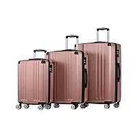 hainew lot de 3 valises à roulettes rigides avec 4 roulettes et serrure en pouces tsa, matériau abs, valise à roulettes, serrure à roulettes, 4 roulettes, poignée télescopique, rose, moderne