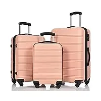 merax lot de 3 valise bagages - mallette rigide abs légère bagage à main extensible 4 roulettes m-l xl rose, rose, 3er set, ensemble de bagages