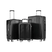 merax lot de 3 valises rigides à roulettes avec serrure en pouces tsa avec 4 roulettes et poignée télescopique en abs noir, noir, m-l-xl, mallette rigide