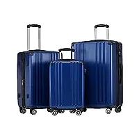 merax lot de 3 valises rigides à roulettes avec serrure en pouces tsa et 4 roulettes et poignée télescopique en abs bleu foncé taille m/l xl, bleu foncé, m-l-xl, mallette rigide