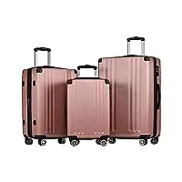 merax lot de 3 valises rigides à roulettes avec serrure en pouces tsa avec 4 roulettes et poignée télescopique en abs rose, rose, m-l-xl, mallette rigide