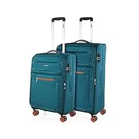 jaslen - set valise souples à 4 roulettes - lot valise tissu à roulette - sets de bagages pour soute avion, soldes sur set de valises à roulettes. verrouillage à combinaison, turquoise