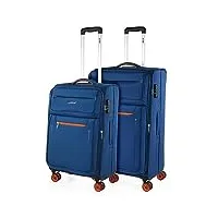 jaslen - set valise souples à 4 roulettes - lot valise tissu à roulette - sets de bagages pour soute avion, soldes sur set de valises à roulettes. verrouillage à combinaison, bleu