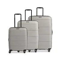 stratic straw + valise rigide à 4 roulettes, extensible, serrure tsa, beige, koffer set, ensemble de valises