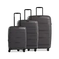 stratic straw + valise rigide à 4 roulettes, extensible, serrure tsa, gris foncé, koffer set, ensemble de valises