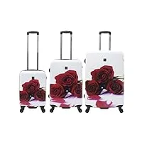 ensemble bagages de voyage - saxoline 3 pièces ensemble de valise de voyage/bagage set/trolley set - red rose imprimer