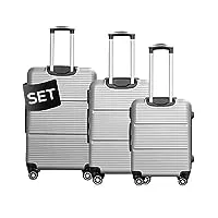 ds-lux valise de voyage rigide de qualité supérieure - valise à roulettes - en plastique abs - avec serrure tsa - 4 roulettes (s-m-l), gris v2, set, ensemble de valises