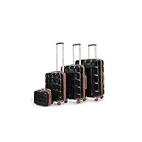 kono set de 4 valise rigide abs valise de voyage 54cm valise moyenne 62cm valise grande 72cm à roulettes et serrure tsa et trousse de toilette, noir/marron