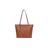 hexagona - sac cabas porté épaule - compatible format a4 et téléphone portable - pour femme - collection noor - terre - en cuir de vachette souple gras