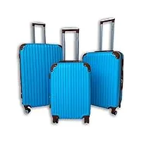 little marcel - lot 3 valises - valise rigide renforcé abs - bleu pastel