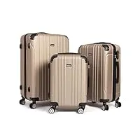 todeco set de 3 valises de voyage rigide (55/68/78cm), rigide e légère abs valise de voyage à roulettes valises, 4 doubles roues, champagne