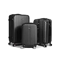 todeco set de 3 valises de voyage rigide (55/68/78cm), rigide e légère abs valise de voyage à roulettes valises, 4 doubles roues, noir