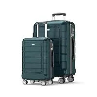 showkoo valise lot de 2 rigide abs+pc extensible légère durable trolley sets de bagages avec 4 roulettes silencieuses à 360° et serrure tsa (m+xl -verte)