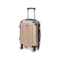 todeco valise cabine 55cm, valise à main légère avec coque rigide, valise de voyage, rigide e légère abs, avec 4 doubles roues, 55x35x22cm, champagne