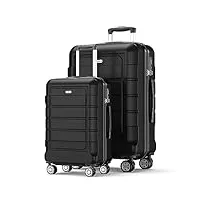 showkoo valise lot de 2 rigide abs+pc extensible légère durable trolley sets de bagages avec 4 roulettes silencieuses à 360° et serrure tsa (m+xl -noir)