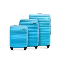 wittchen valise de voyage bagage à main valise cabine valise rigide en abs avec 4 roulettes pivotantes serrure à combinaison poignée télescopique groove line set de 3 valises bleu