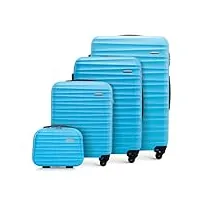 wittchen valise de voyage bagage à main valise cabine valise rigide en abs avec 4 roulettes pivotantes serrure à combinaison poignée télescopique groove line set de 4 valises bleu