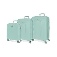 movom riga set de valises turquoise 55/70/80 cm rigide abs fermeture tsa 91l 11,64 kgs 4 roues doubles bagages main, vert, talla única, ensemble de valises