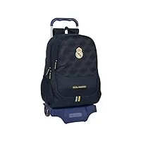 safta real madrid 23/24 sac à dos scolaire avec chariot, idéal pour les enfants de différents âges, confortable et polyvalent, qualité et résistance, 33 x 15 x 43 cm, bleu marine, bleu marine,