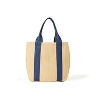 the drop sac pour femme, grand cabas tracy en paille avec finitions en toile, paille naturelle/denim, taille unique