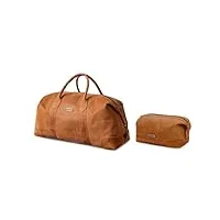 drakensberg weekender david sac de voyage en cuir pour homme et femme au design vintage extensible 60 l, lot de 2 sacs marron cognac, taille unique, rétro