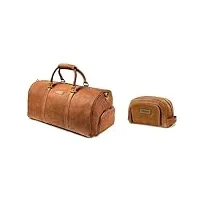 drakensberg weekender finn sac de voyage en cuir avec compartiment à chaussures pour homme et femme 40 l, lot de 2 marron cognac, taille unique