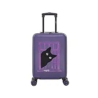 aérial | valise cabine motif chat noir | bagage petit format 4 roues doubles avec décor original | 55 x 35 x 20 cm | coloris violet