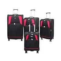 a1 fashion goods valise à roulettes souple extensible 4 roues york noir rouge violet, noir , set x4 (c+m+l+xl), valise souple extensible avec roulettes pivotantes