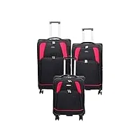 a1 fashion goods valise à roulettes souple extensible 4 roues york noir rouge violet, noir , set x3 (c+m+l), valise souple extensible avec roulettes pivotantes