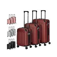 arebos lot de 3 valises de voyage i coque rigide en abs i set de valises à roulettes i poignée télescopique i avec fermeture éclair roues à 360° i m-l-xl | rouge