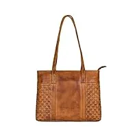 stilord 'verena' unique sac à main cuir femme cabas à l'aspect tressé sac a main femmes bandoulieres vintage tote bag cuir véritable, couleur:larino - marron