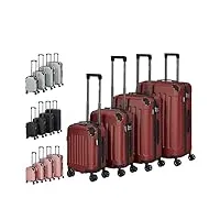 arebos lot de 4 valises de voyage i coque rigide en abs i set de valises à roulettes i poignée télescopique i avec fermeture éclair roues à 360° i s-m-l-xl | rouge