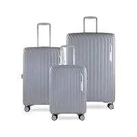 bugatti hera valise rigide 3 pièces set avec 4 roues, valise de voyage légère, gris clair