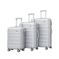prujoy ensembles de bagages de voyage 3 pièces, bagages de voyage rigides à roulettes légers avec serrure, chariot ergonomique réglable, rangement de grande capacité (silver)