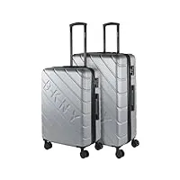 dkny - valises. lot de valise rigides 4 roulettes - valise grande taille, valise soute avion, bagages pour voyages.ensemble valise voyage. verrouillage à combinaison, argenté