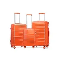 british traveller set de 3 valise 74.5cm, valise de voyage avec roulettes 4x360 degrés et serrure tsa (orange)