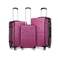 kono set de 4 valise, valise de voyage en abs valises rigides 4 roulettes (set, violet)