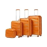 kono set de 4 valise, valise rigide soute en polypropylène légere à 4 roulettes avec serrure tsa, 34cm/55cm/66cm/76cm, orange
