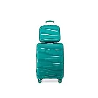 kono set de 2 valise, valise rigide soute en polypropylène légere à 4 roulettes avec serrure tsa, valise vanity case+valise cabine, turquoise