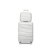 kono set de 2 valise, valise rigide soute en polypropylène légere à 4 roulettes avec serrure tsa, valise vanity case+valise cabine, blanc