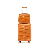 kono set de 2 valise, valise rigide soute en polypropylène légere à 4 roulettes avec serrure tsa, valise vanity case+valise cabine, orange