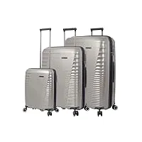 totto traveler lot de 3 valises rigides avec système extensible et doublure en polyester gris, gris
