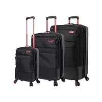 totto skyteam set de valises semi-rigides noir trois tailles de valises système extensible roues 360 doublure polyester, noir