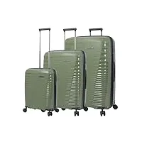 totto traveler lot de 3 valises rigides avec système extensible et doublure en polyester vert, vert