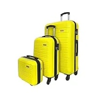 david jones, set de bagages ba10603, 2 valises avec vanity/reporter, 4 roues 360°, jaune