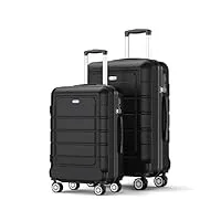 showkoo valise lot de 2 rigide abs+pc extensible légère durable trolley sets de bagages cabine avec 4 roulettes silencieuses à 360° et serrure tsa (m+l -noir)