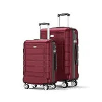 showkoo valise lot de 2 rigide abs+pc extensible légère durable trolley sets de bagages cabine avec 4 roulettes silencieuses à 360° et serrure tsa (m+l -vin rouge)