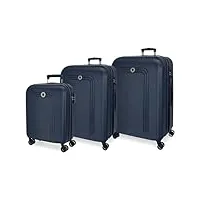 movom riga set de valises bleu 55/70/80 cm rigide abs fermeture tsa 217l 10,88 kg 4 roues doubles bagages main, bleu, talla única, ensemble de valises