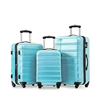 joroburo lot de 3 valises rigides à roulettes pivotantes avec serrure tsa, roues universelles et poignées latérales pratiques, parfaites pour les voyages, bleu, b
