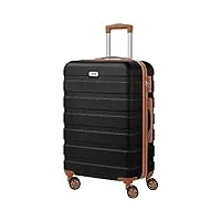 anyzip valise trolley cabine abs pc léger valises cabine avec et serrure tsa bagage cabine et 4 roulettes (noir-marron,l)